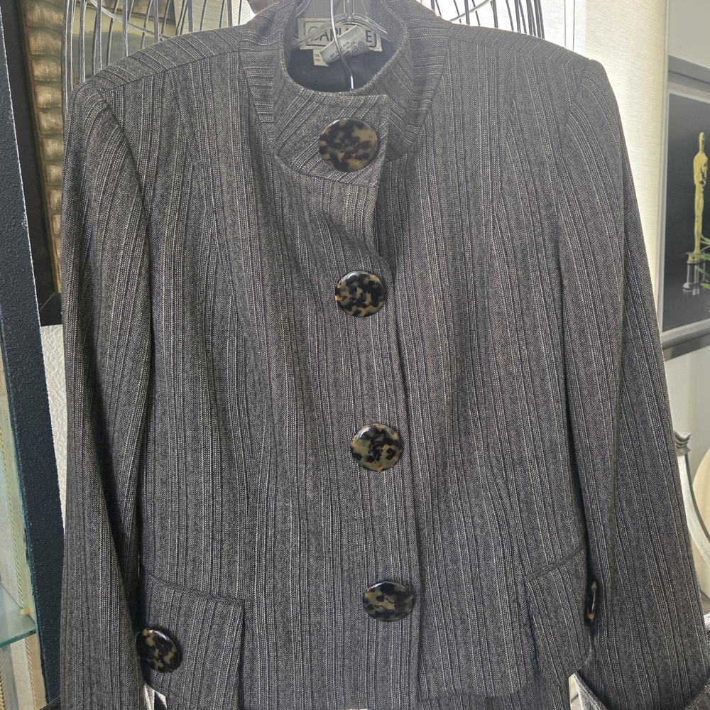 Carlisle Charcoal Pinstripe Pant Suit with Tortoiseshell Buttons